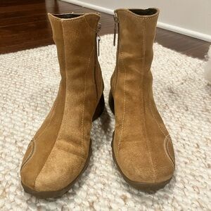 Lady Stork Tan Suede Zip Ankle Boots (Size 38 - from Buenos Aires)